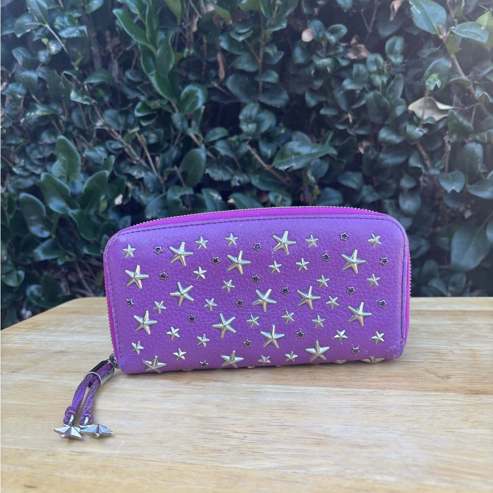 Jimmy Choo Filipa Purple Star-Studded Women's Long Wallet